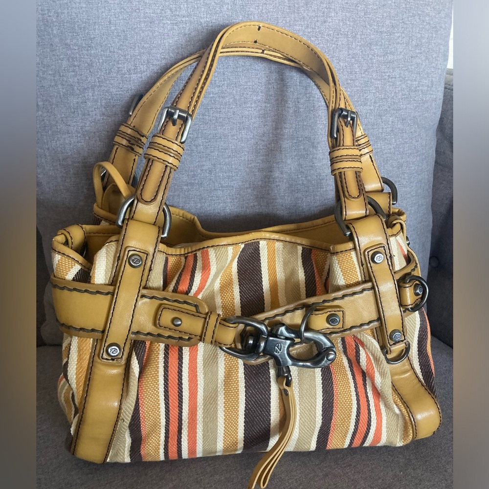 Multi-color striped canvas Francesco Biasia handbag